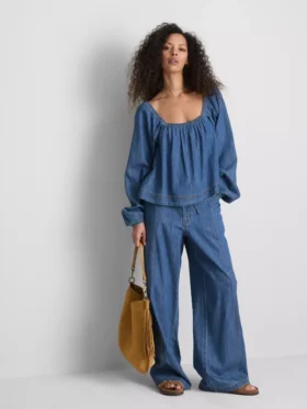 Paula echevarrÃa denim puff-sleeve top